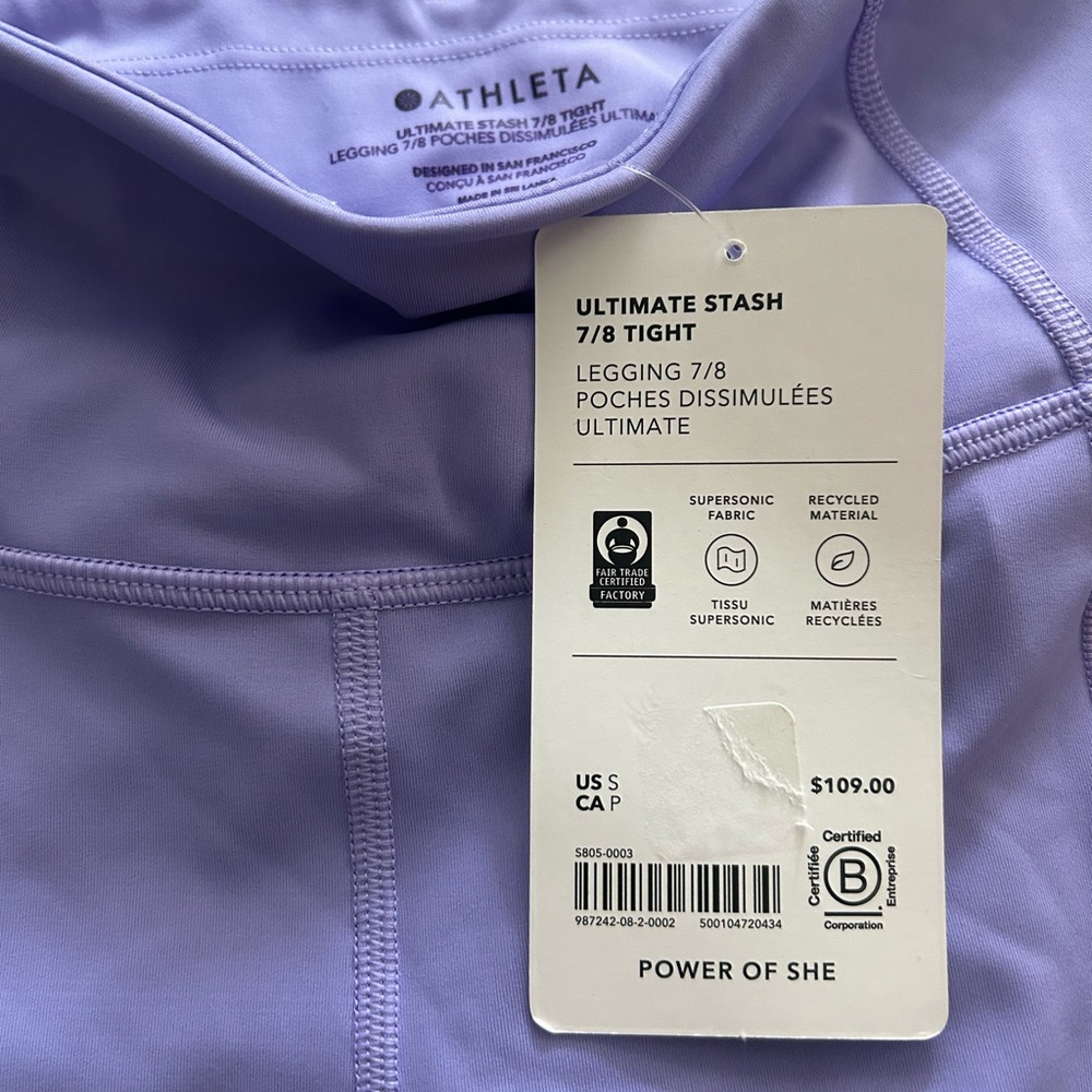 Athleta Ultimate Stash 7/8 Tight in Light Purple